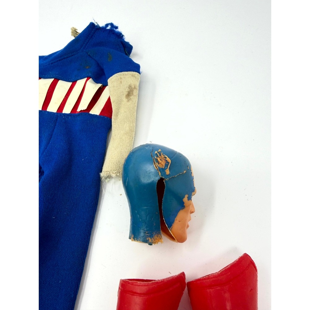 Vintage 1966 Ideal Captain Action Captain America Outfit Boots Mask Parts Set - Picture 5 of 7